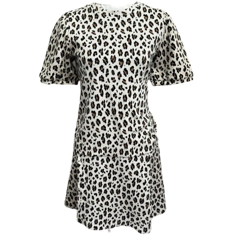 LOFT Cream and Black Leopard Print Short Sleeve Sweater Dress